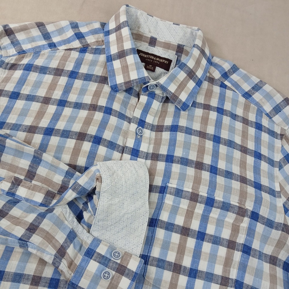 Johnston & Murphy Medium Mens Shirt‎ Linen Flip Cuff 22x27